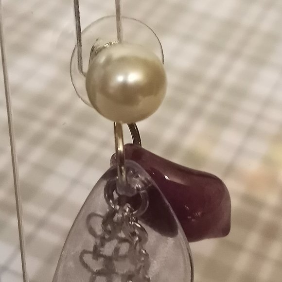 Home made/handmade Metal Dangle Stud Earrings with Acrylic Petals #67 - Picture 3 of 12